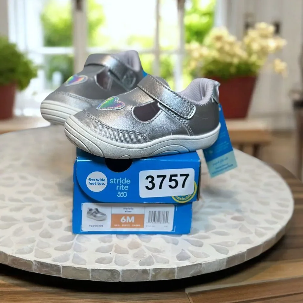 Stride Rite Mariella First Walker Mary Jane Toddler Baby Size 6 Silver TG000305